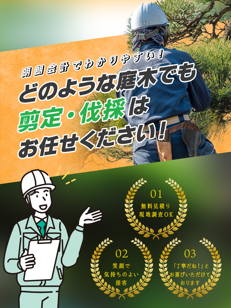 明朗会計でわかりやすい！どのような庭木でも剪定・伐採はお任せください！